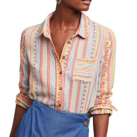 Anthropologie Tops - Anthropologie Mademoiselle Striped Multicolor Button-Up Shirt Size 4